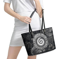 Hawaiian Piko Leather Tote Bag Cultural Anchor Connect Your Roots Ocean Waves TS04 - Polynesian Pride