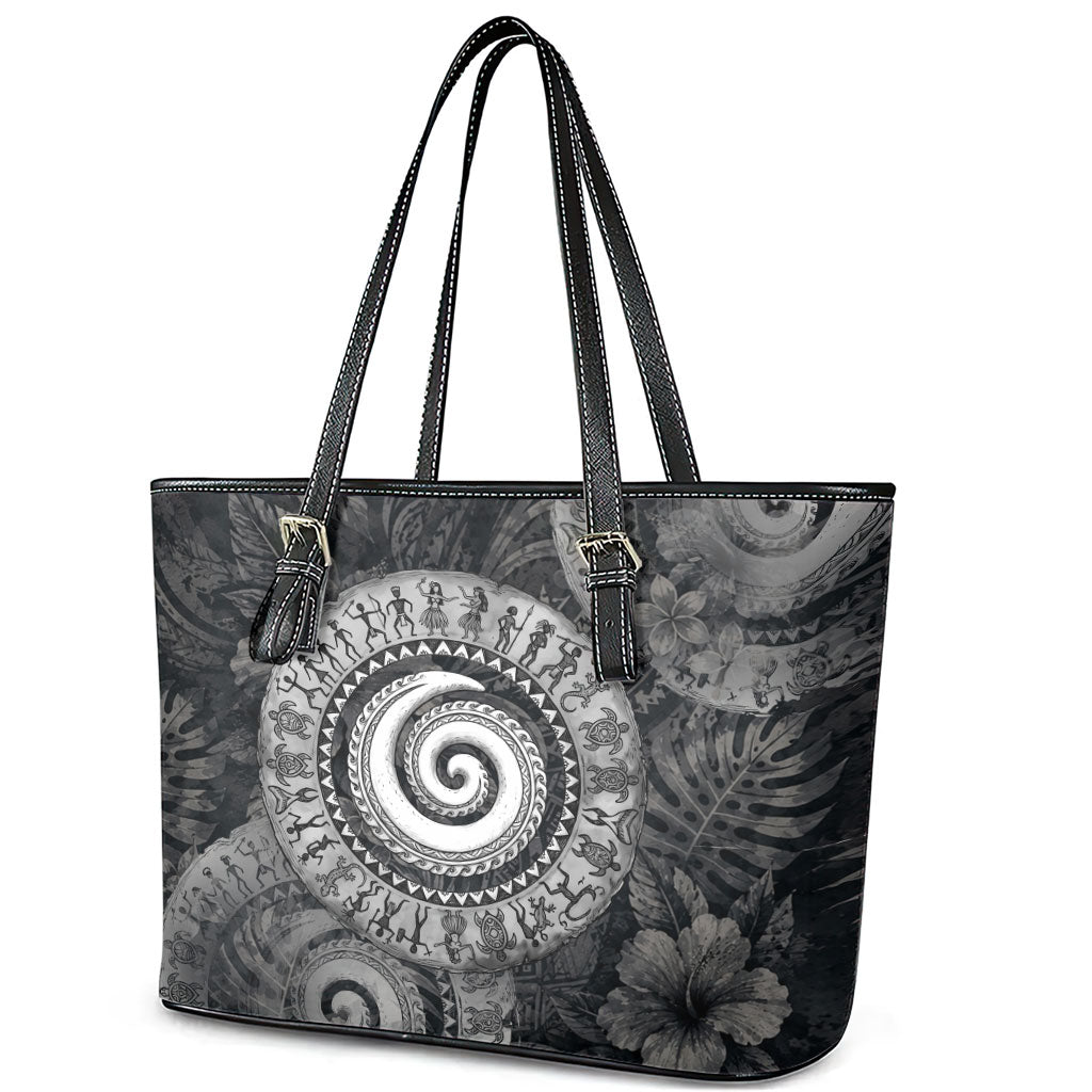 Hawaiian Piko Leather Tote Bag Cultural Anchor Connect Your Roots Ocean Waves TS04 - Polynesian Pride