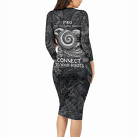 Hawaiian Piko Long Sleeve Bodycon Dress Cultural Anchor Connect Your Roots Ocean Waves TS04 - Polynesian Pride
