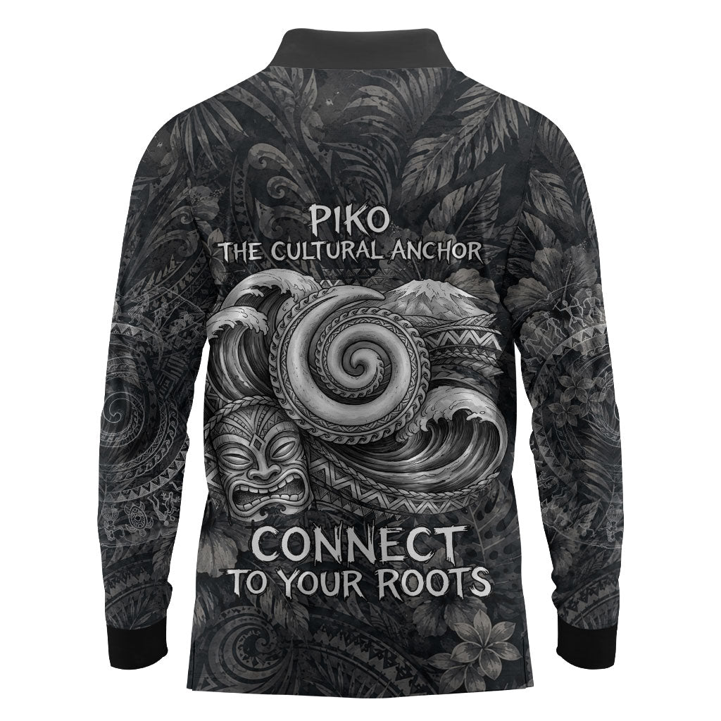 Hawaiian Piko Long Sleeve Polo Shirt Cultural Anchor Connect Your Roots Ocean Waves TS04 - Polynesian Pride