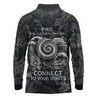 Hawaiian Piko Long Sleeve Polo Shirt Cultural Anchor Connect Your Roots Ocean Waves TS04 - Polynesian Pride