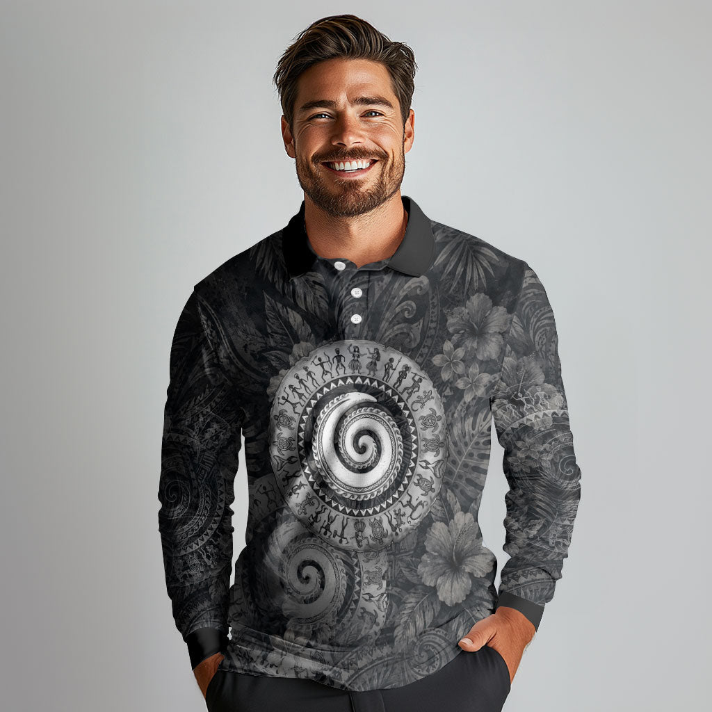 Hawaiian Piko Long Sleeve Polo Shirt Cultural Anchor Connect Your Roots Ocean Waves TS04 - Polynesian Pride