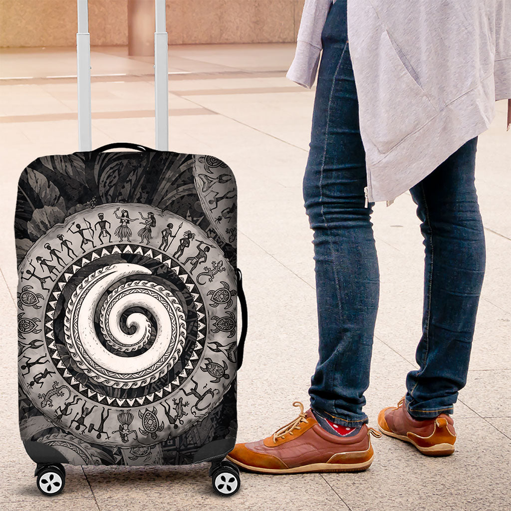 Hawaiian Piko Luggage Cover Cultural Anchor Connect Your Roots Ocean Waves TS04 Black Grey - Polynesian Pride