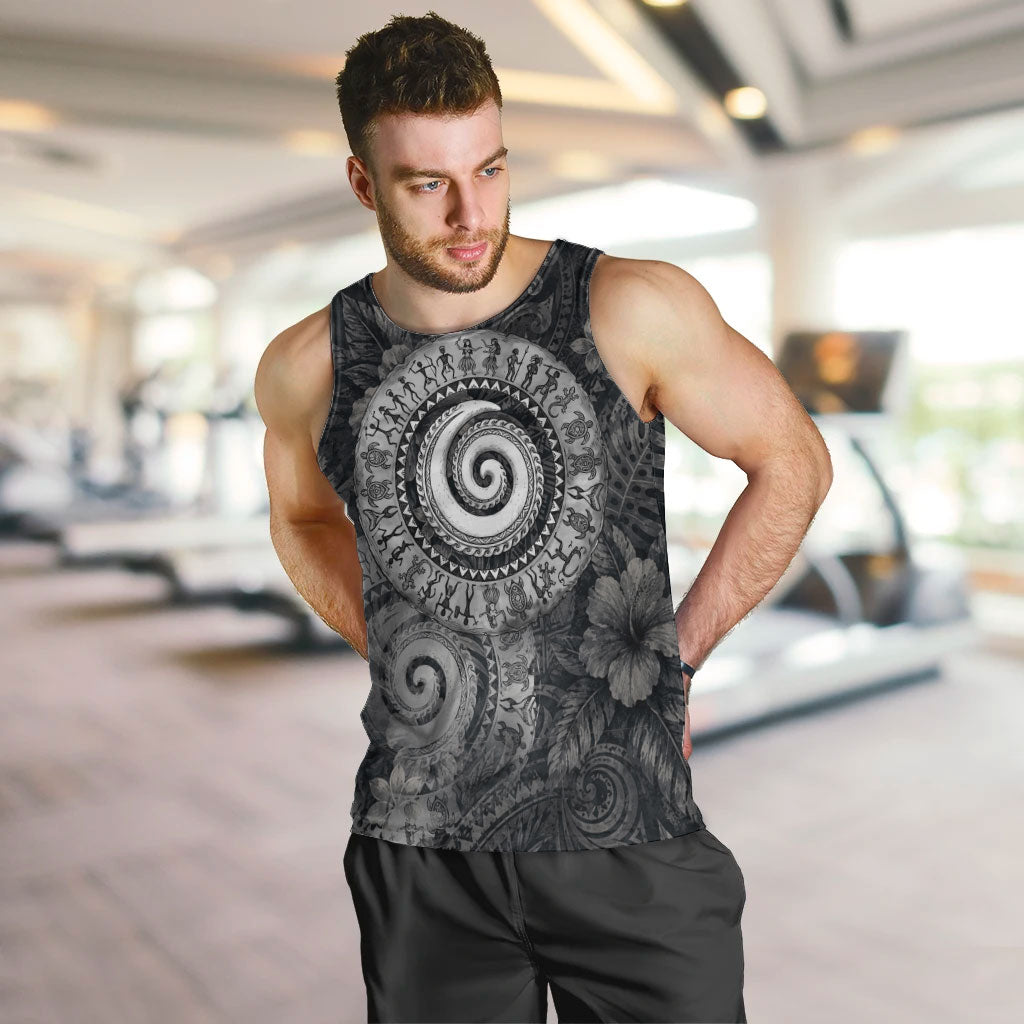 Hawaiian Piko Men Tank Top Cultural Anchor Connect Your Roots Ocean Waves TS04 Black Grey - Polynesian Pride