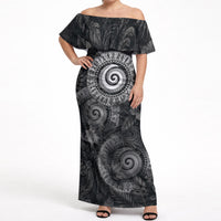 Hawaiian Piko Off Shoulder Maxi Dress Cultural Anchor Connect Your Roots Ocean Waves TS04 Women Black Grey - Polynesian Pride