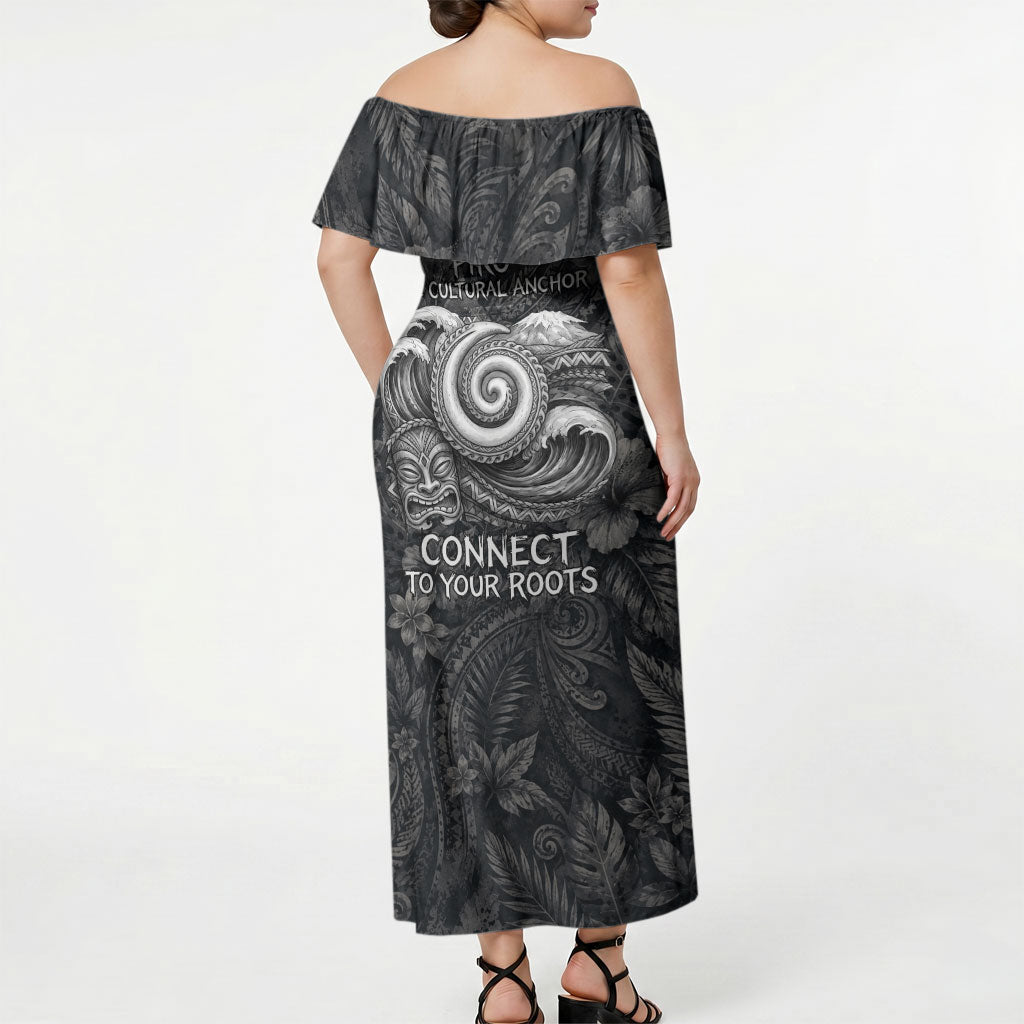 Hawaiian Piko Off Shoulder Maxi Dress Cultural Anchor Connect Your Roots Ocean Waves TS04 - Polynesian Pride