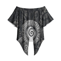 Hawaiian Piko Off Shoulder Wrap Waist Top Cultural Anchor Connect Your Roots Ocean Waves TS04 Black Grey - Polynesian Pride