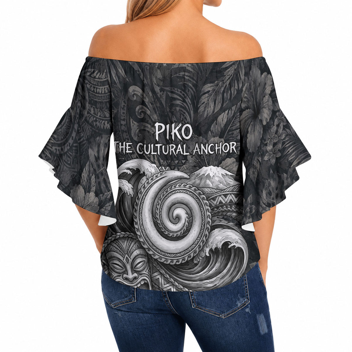 Hawaiian Piko Off Shoulder Wrap Waist Top Cultural Anchor Connect Your Roots Ocean Waves TS04 - Polynesian Pride