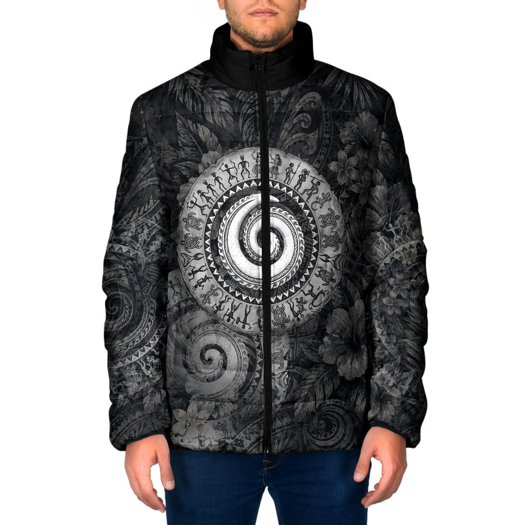 Hawaiian Piko Padded Jacket Cultural Anchor Connect Your Roots Ocean Waves TS04 Men Black Grey - Polynesian Pride