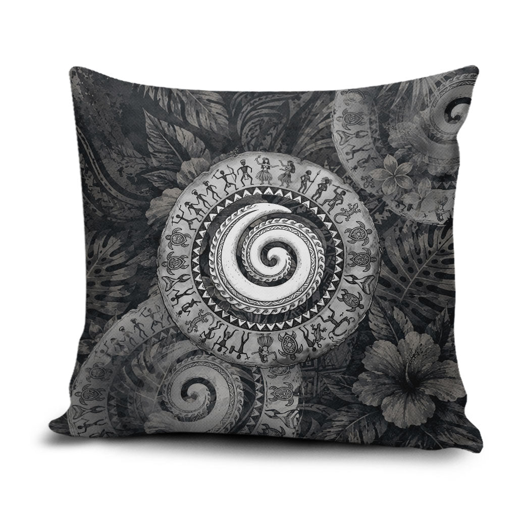 Hawaiian Piko Pillow Cover Cultural Anchor Connect Your Roots Ocean Waves TS04 Black Grey - Polynesian Pride
