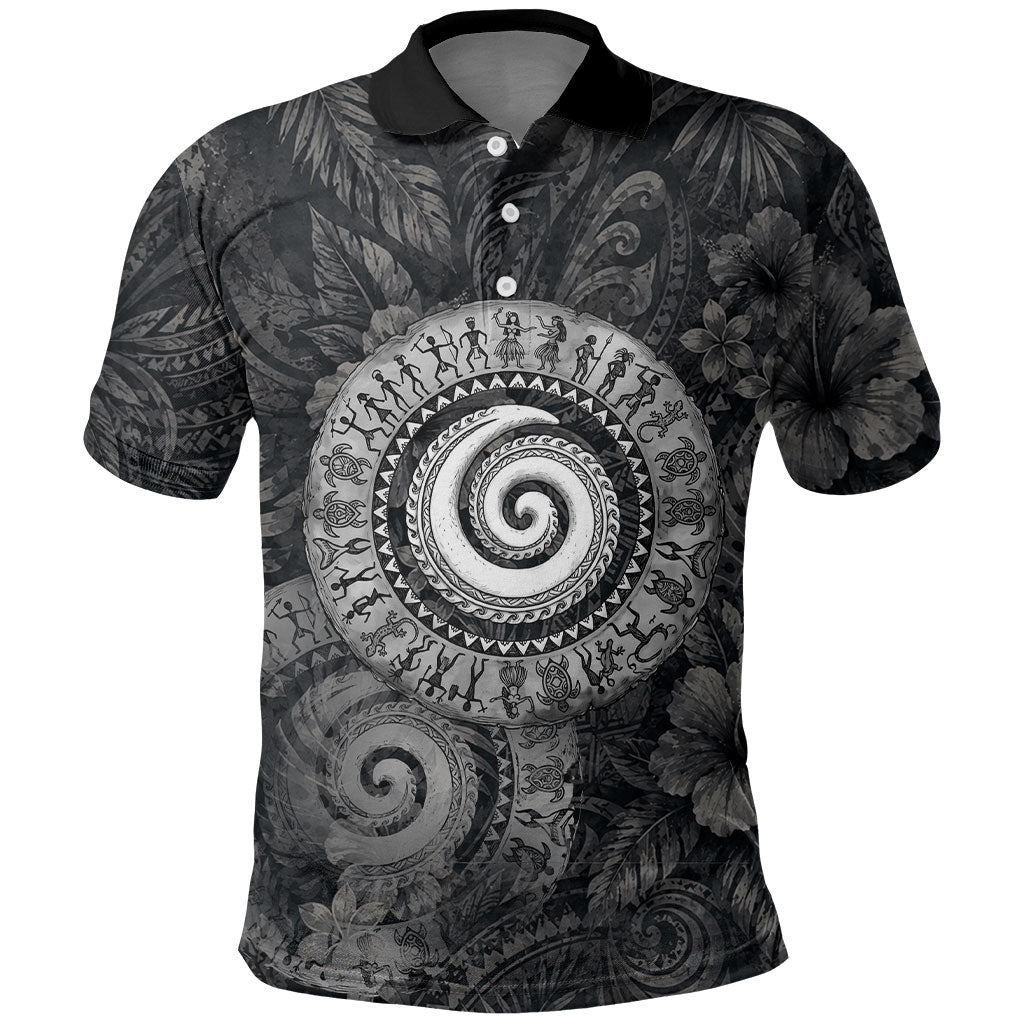 Hawaiian Piko Polo Shirt Cultural Anchor Connect Your Roots Ocean Waves TS04 Black Grey - Polynesian Pride