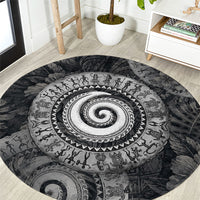 Hawaiian Piko Round Carpet Cultural Anchor Connect Your Roots Ocean Waves TS04 Black Grey - Polynesian Pride