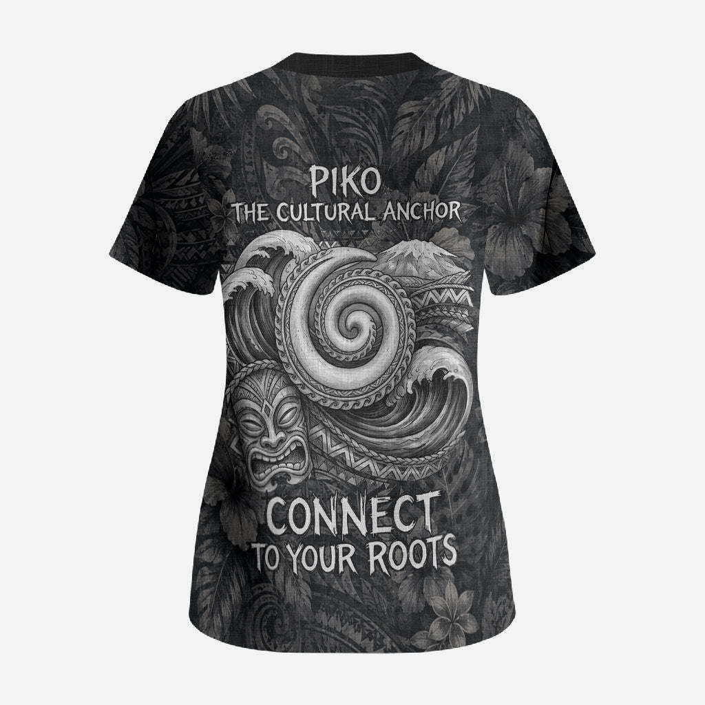 Hawaiian Piko Scrub Top Cultural Anchor Connect Your Roots Ocean Waves TS04 - Polynesian Pride