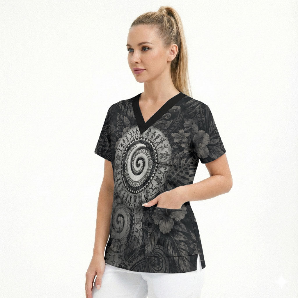 Hawaiian Piko Scrub Top Cultural Anchor Connect Your Roots Ocean Waves TS04 - Polynesian Pride