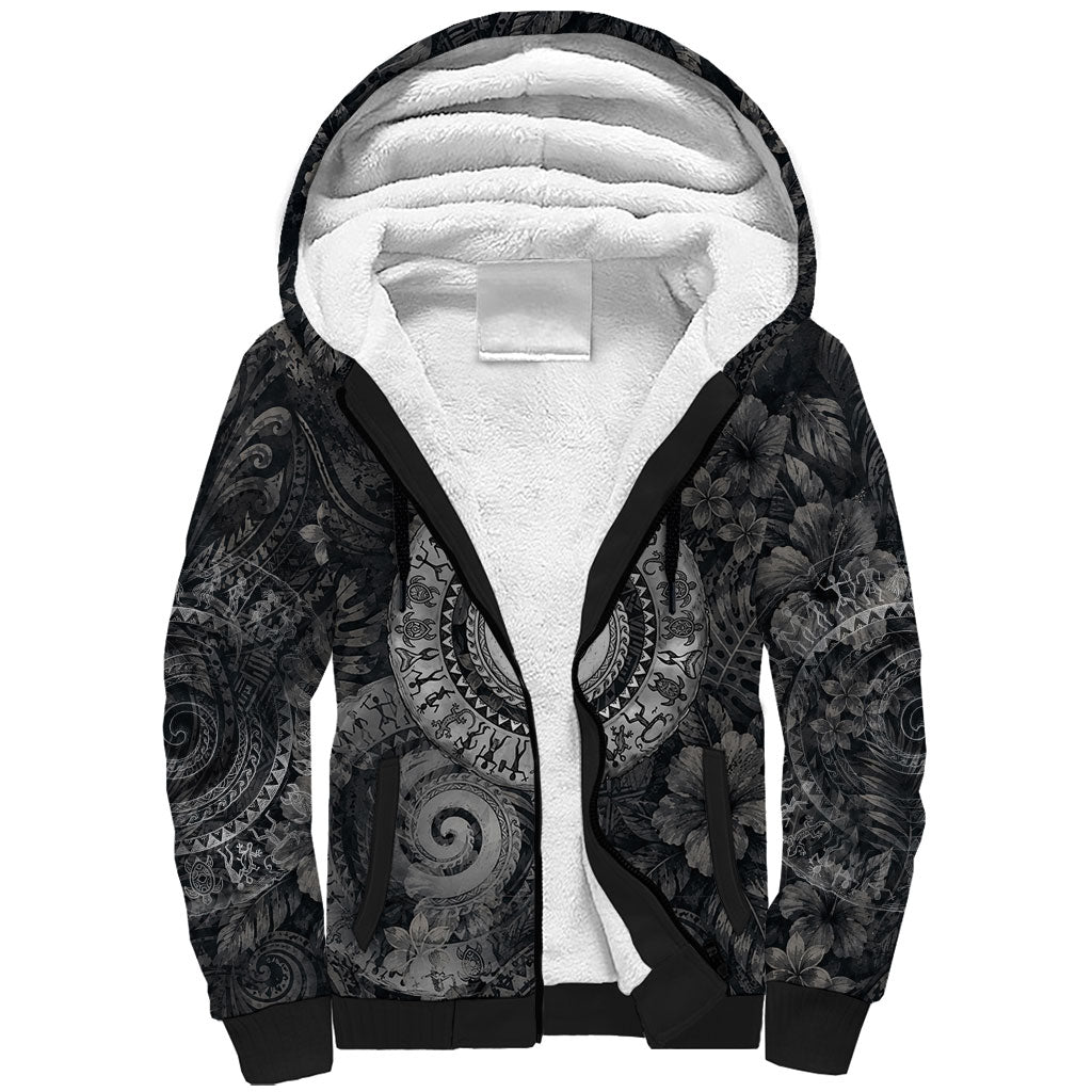 Hawaiian Piko Sherpa Hoodie Cultural Anchor Connect Your Roots Ocean Waves TS04 Unisex Black Grey - Polynesian Pride