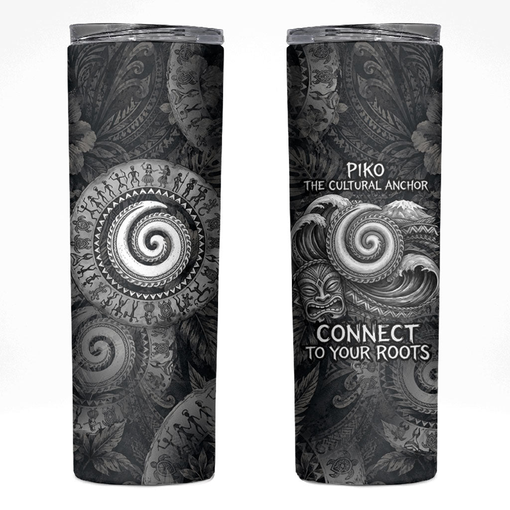 Hawaiian Piko Skinny Tumbler Cultural Anchor Connect Your Roots Ocean Waves TS04 Black Grey - Polynesian Pride