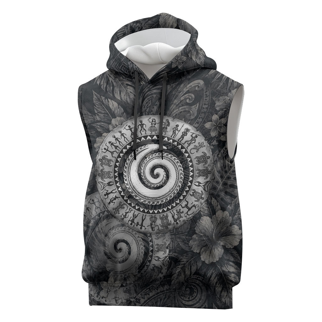 Hawaiian Piko Sleeveless Hoodie Cultural Anchor Connect Your Roots Ocean Waves TS04 Black Grey - Polynesian Pride