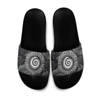 Hawaiian Piko Slide Sandals Cultural Anchor Connect Your Roots Ocean Waves TS04 Black Grey - Polynesian Pride