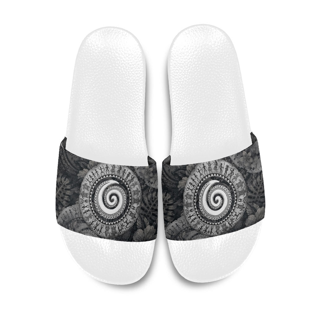 Hawaiian Piko Slide Sandals Cultural Anchor Connect Your Roots Ocean Waves TS04 Black Grey - Polynesian Pride