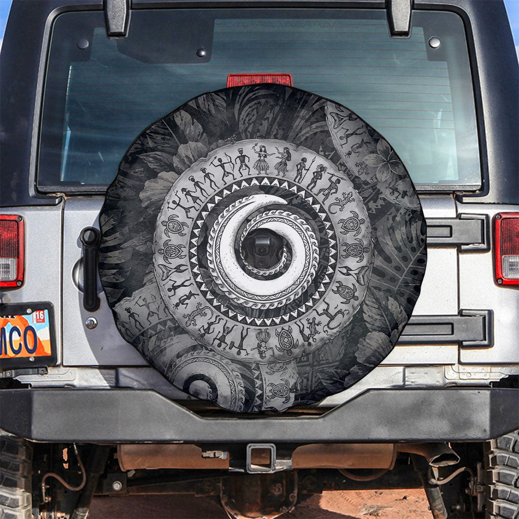 Hawaiian Piko Spare Tire Cover Cultural Anchor Connect Your Roots Ocean Waves TS04 Black Grey - Polynesian Pride