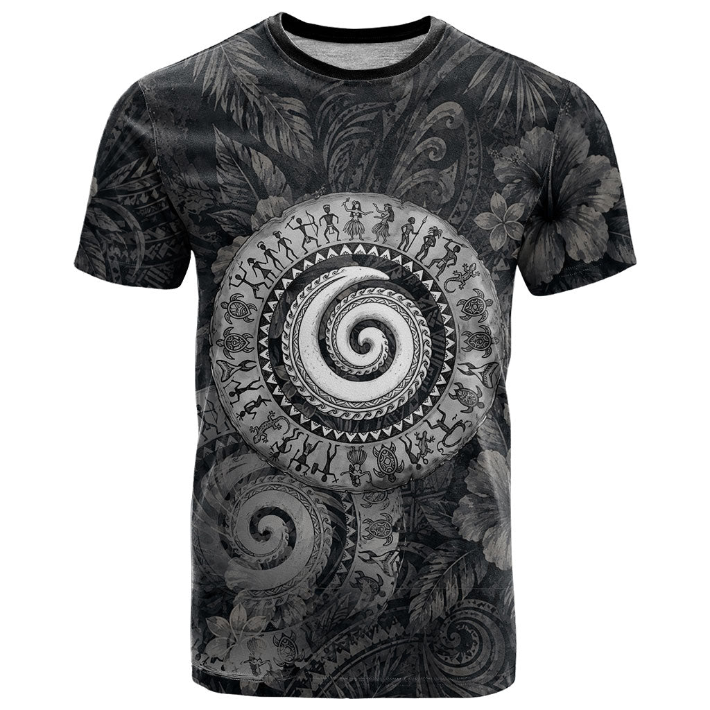 Hawaiian Piko T Shirt Cultural Anchor Connect Your Roots Ocean Waves TS04 Black Grey - Polynesian Pride