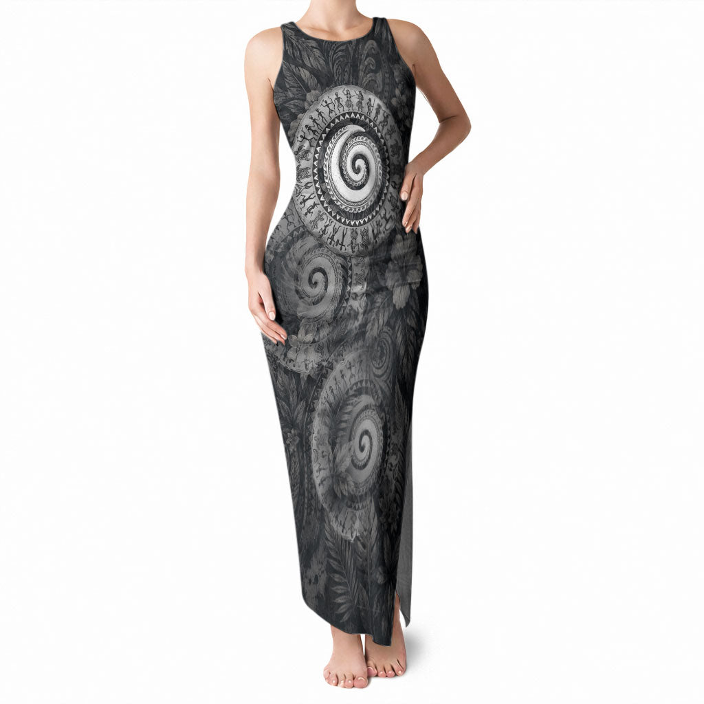 Hawaiian Piko Tank Maxi Dress Cultural Anchor Connect Your Roots Ocean Waves TS04 Women Black Grey - Polynesian Pride