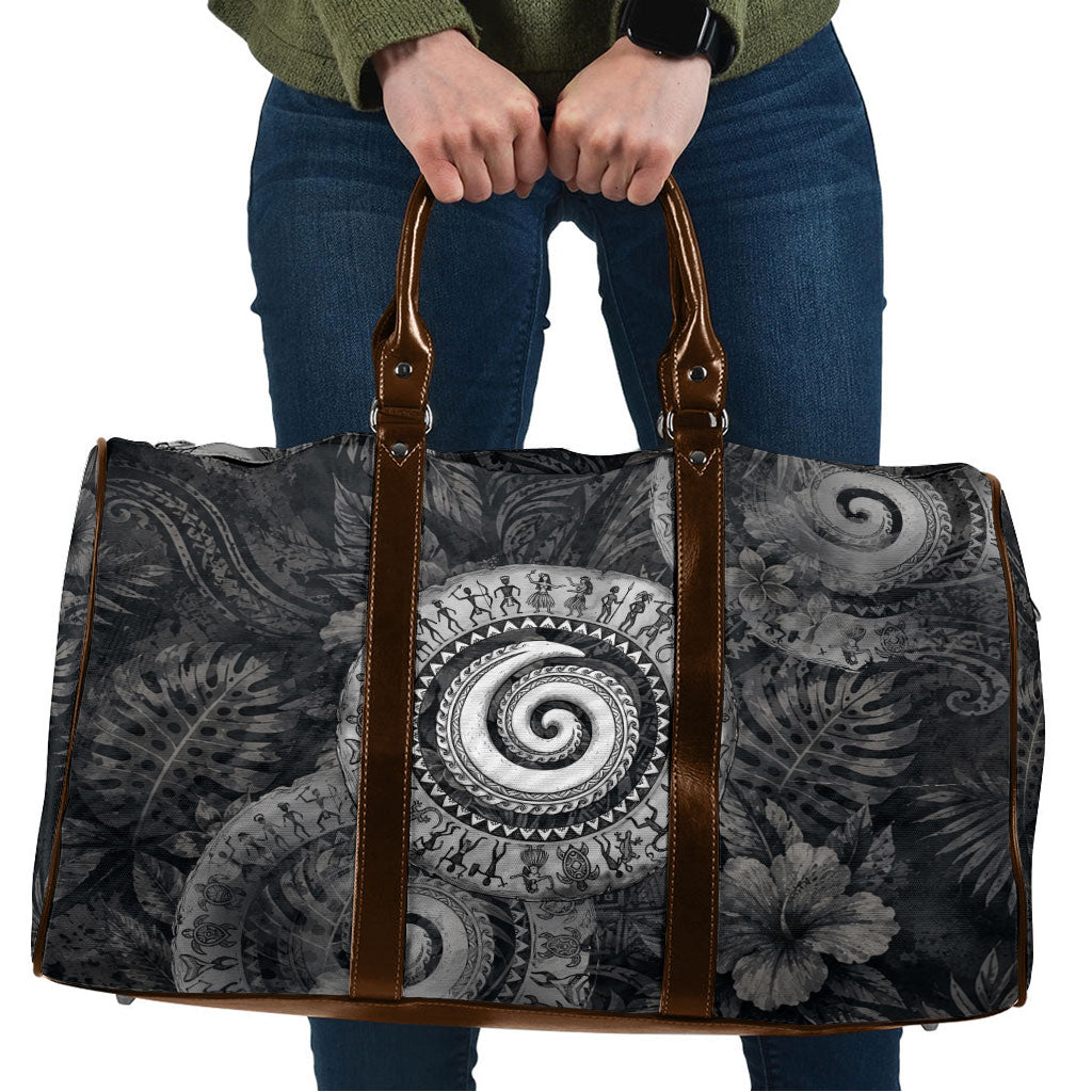 Hawaiian Piko Travel Bag Cultural Anchor Connect Your Roots Ocean Waves TS04 Black Grey - Polynesian Pride