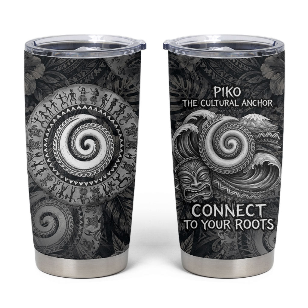 Hawaiian Piko Tumbler Cup Cultural Anchor Connect Your Roots Ocean Waves TS04 Black Grey - Polynesian Pride