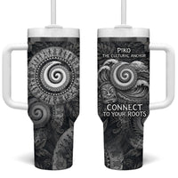 Hawaiian Piko Tumbler With Handle Cultural Anchor Connect Your Roots Ocean Waves TS04 One Size: 40 oz Black Grey - Polynesian Pride