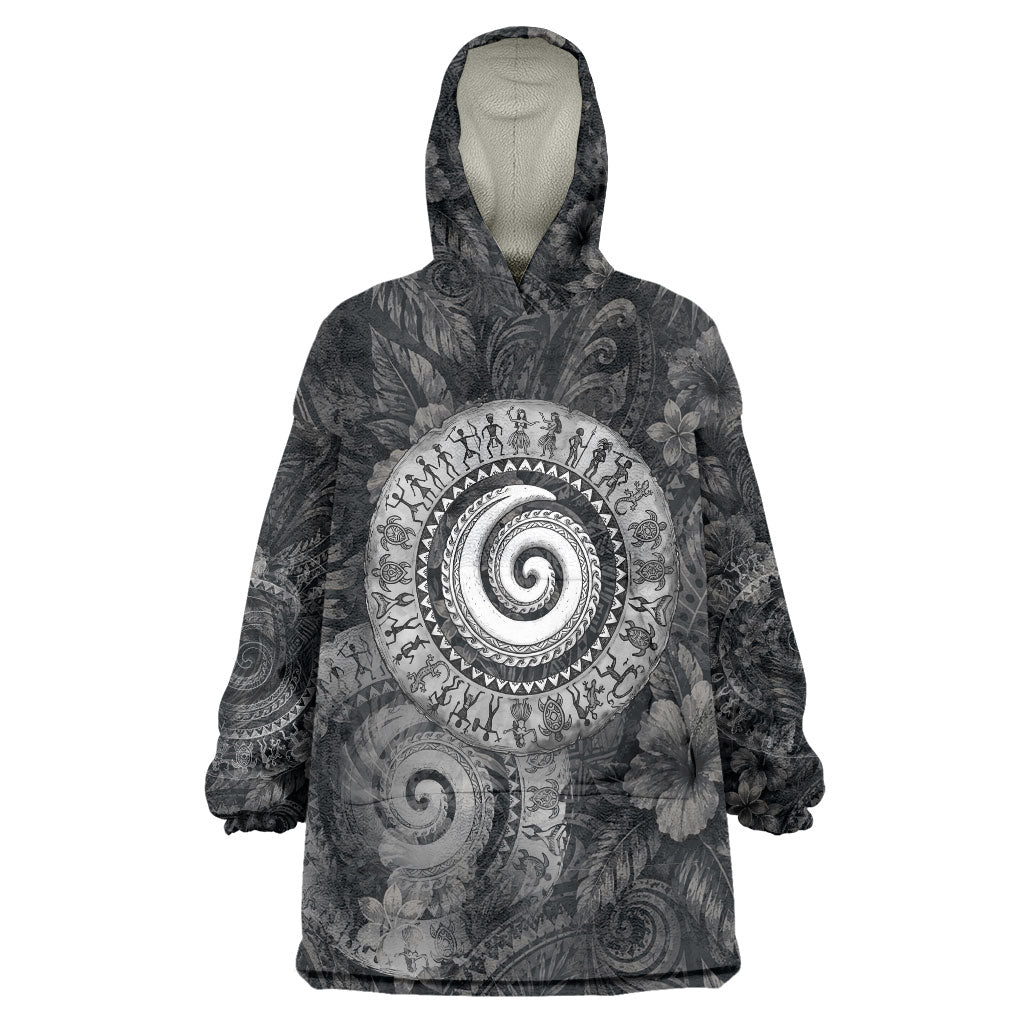 Hawaiian Piko Wearable Blanket Hoodie Cultural Anchor Connect Your Roots Ocean Waves TS04 One Size Black Grey - Polynesian Pride