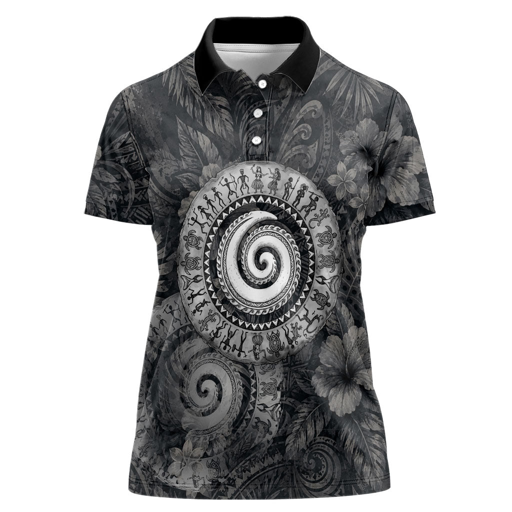 Hawaiian Piko Women Polo Shirt Cultural Anchor Connect Your Roots Ocean Waves TS04 Female Black Grey - Polynesian Pride