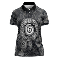 Hawaiian Piko Women Polo Shirt Cultural Anchor Connect Your Roots Ocean Waves TS04 Female Black Grey - Polynesian Pride