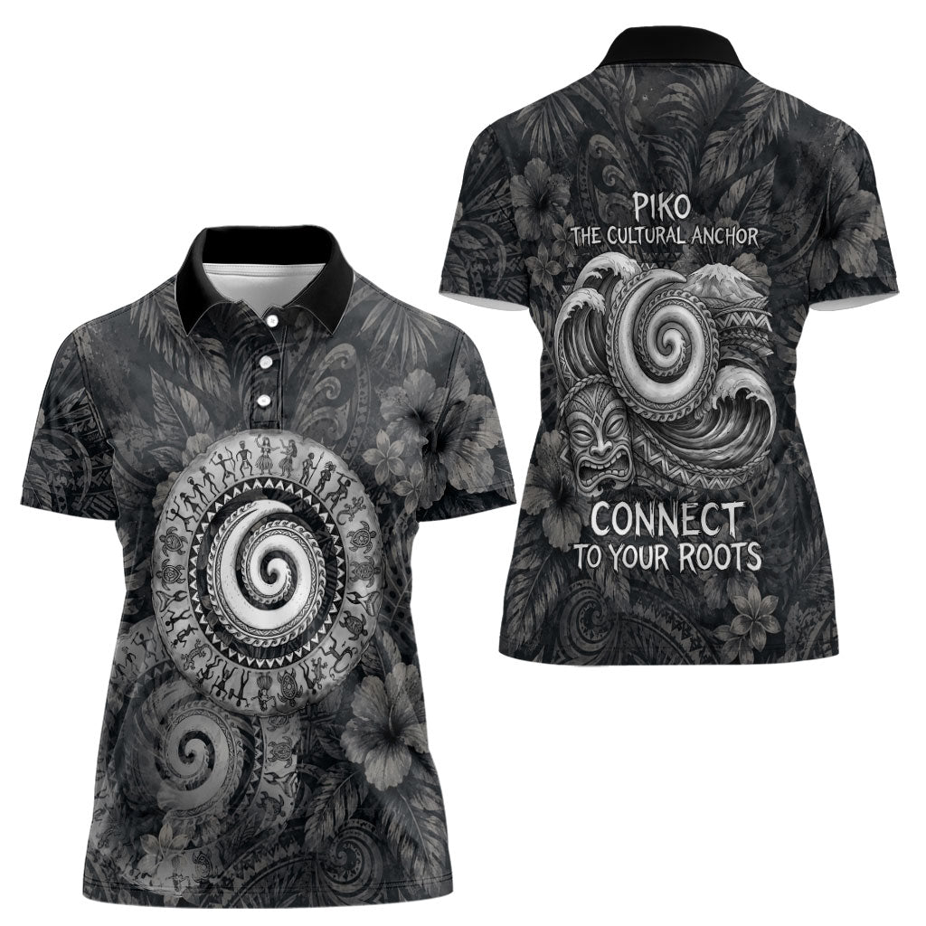 Hawaiian Piko Women Polo Shirt Cultural Anchor Connect Your Roots Ocean Waves TS04 - Polynesian Pride