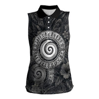 Hawaiian Piko Women Sleeveless Polo Shirt Cultural Anchor Connect Your Roots Ocean Waves TS04 Female Black Grey - Polynesian Pride