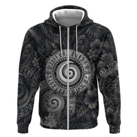Hawaiian Piko Zip Hoodie Cultural Anchor Connect Your Roots Ocean Waves TS04 Zip Hoodie Black Grey - Polynesian Pride