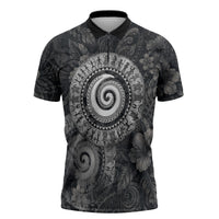 Hawaiian Piko Zipper Polo Shirt Cultural Anchor Connect Your Roots Ocean Waves TS04 Black Grey - Polynesian Pride