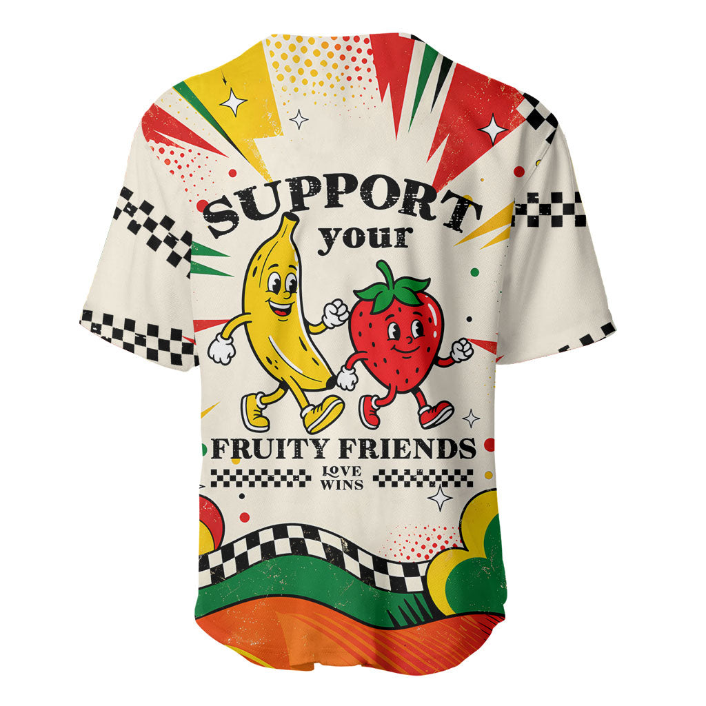 Support Your Fruity Friends Love Wins Gay Pride Baseball Jersey LGBTQ Retro 30s Cartoon Checkered TS04 - Polynesian Pride