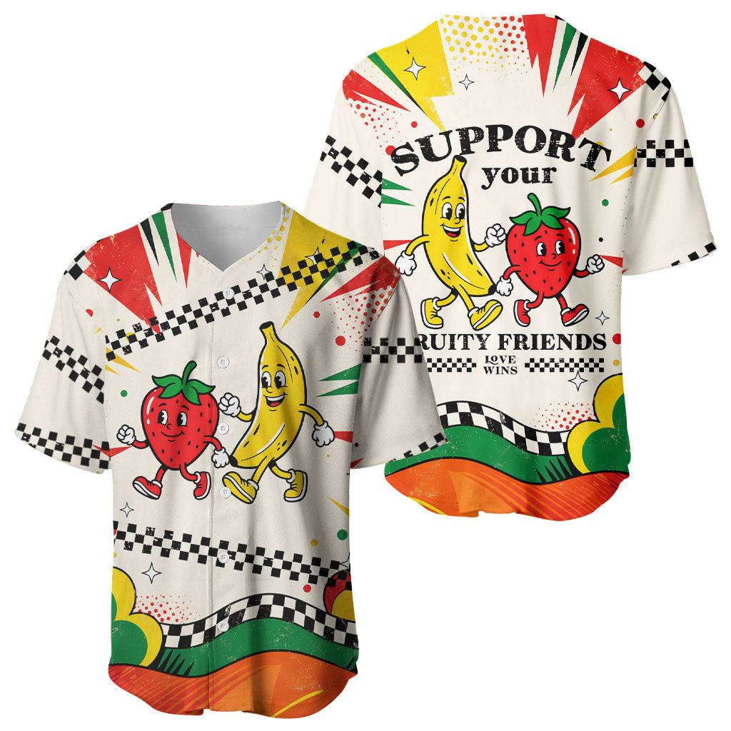 Support Your Fruity Friends Love Wins Gay Pride Baseball Jersey LGBTQ Retro 30s Cartoon Checkered TS04 - Polynesian Pride