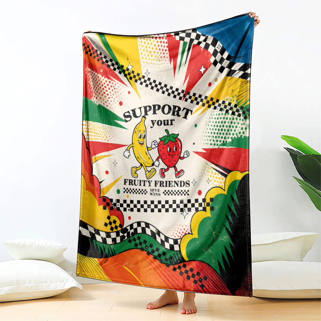 Support Your Fruity Friends Love Wins Gay Pride Blanket LGBTQ Retro 30s Cartoon Checkered