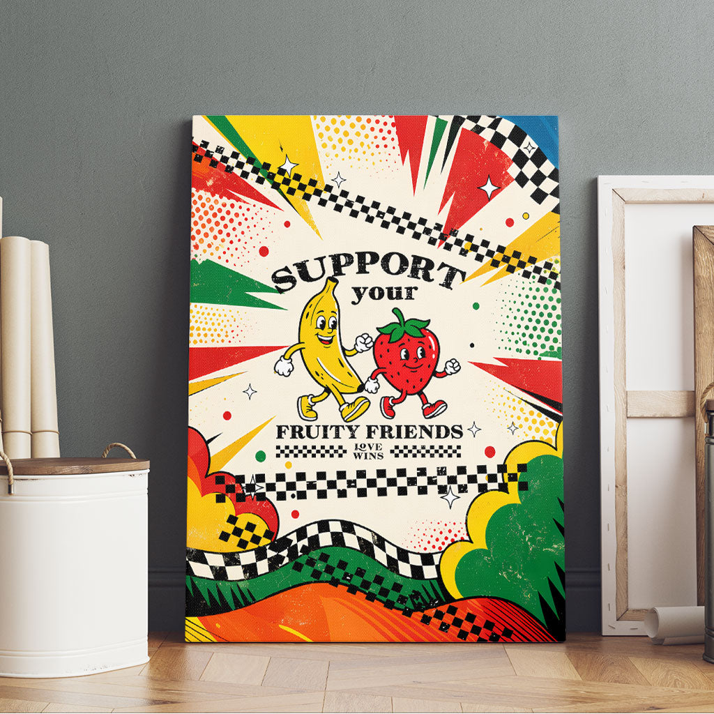 Support Your Fruity Friends Love Wins Gay Pride Canvas Wall Art LGBTQ Retro 30s Cartoon Checkered TS04 - Polynesian Pride