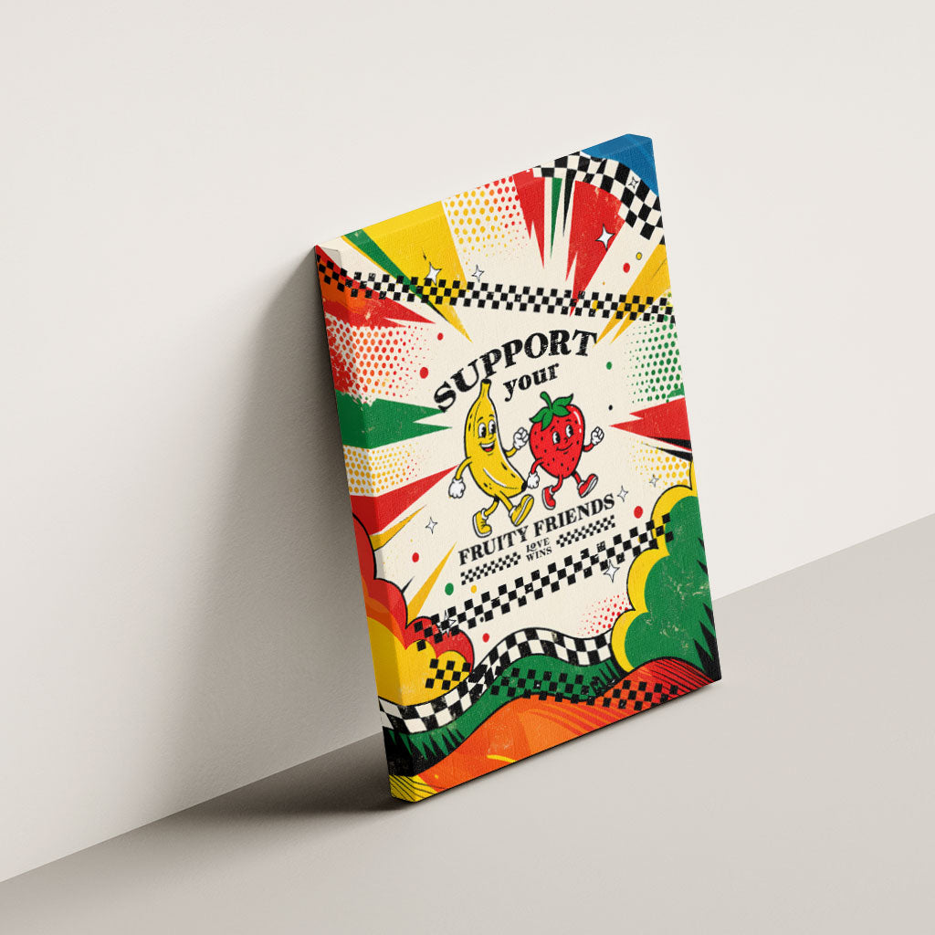 Support Your Fruity Friends Love Wins Gay Pride Canvas Wall Art LGBTQ Retro 30s Cartoon Checkered TS04 - Polynesian Pride