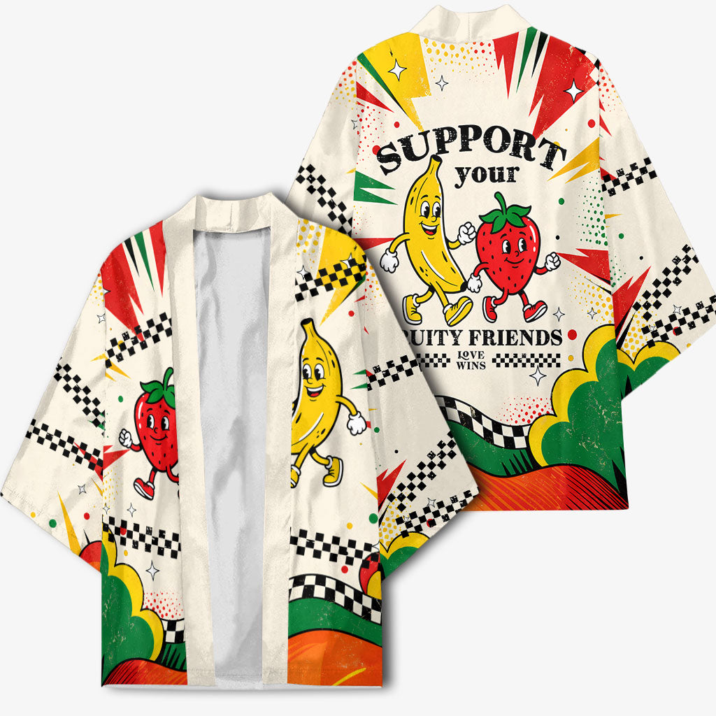 Support Your Fruity Friends Love Wins Gay Pride Kimono LGBTQ Retro 30s Cartoon Checkered