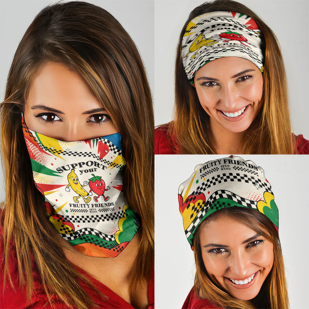 Support Your Fruity Friends Love Wins Gay Pride Neck Gaiter LGBTQ Retro 30s Cartoon Checkered TS04 - Polynesian Pride