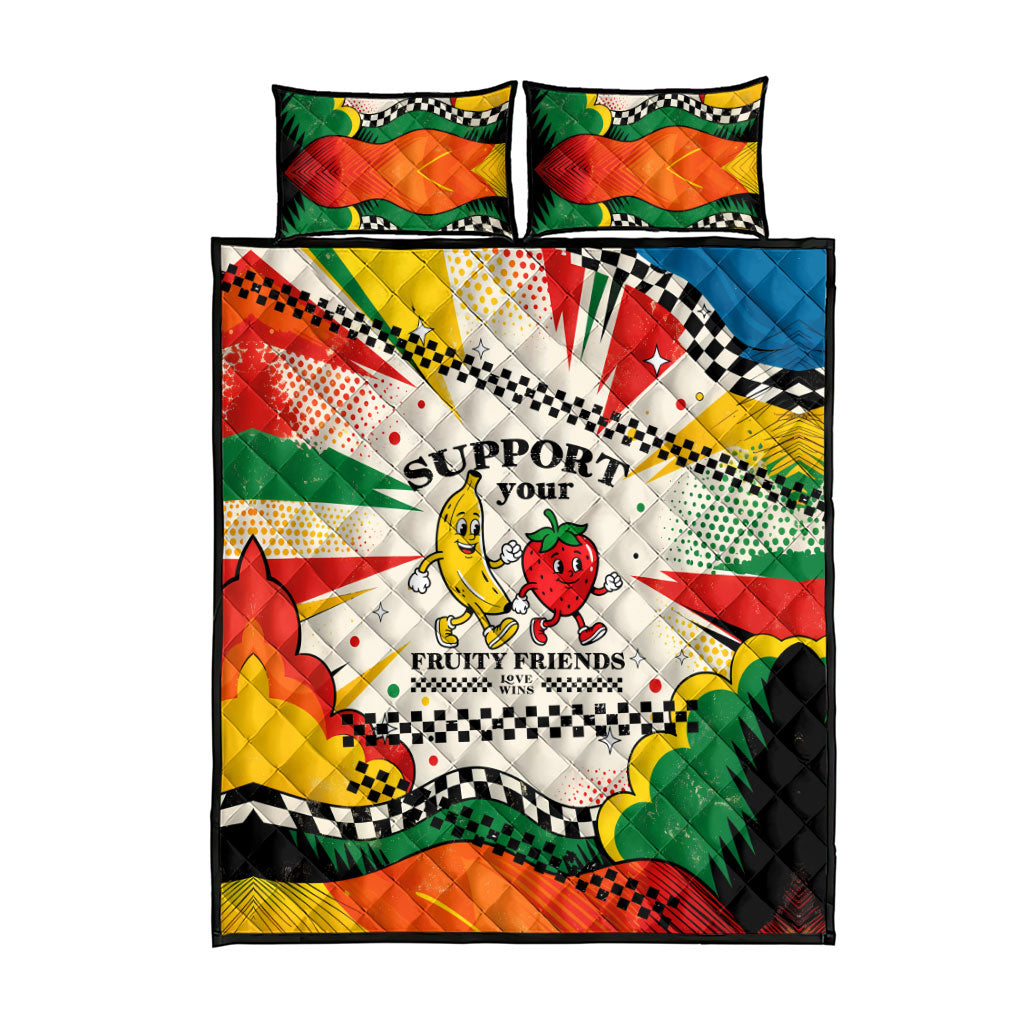 Support Your Fruity Friends Love Wins Gay Pride Quilt Bed Set LGBTQ Retro 30s Cartoon Checkered TS04 - Polynesian Pride