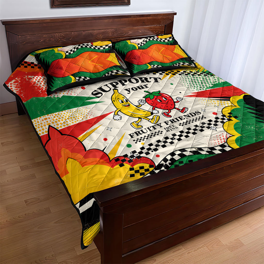 Support Your Fruity Friends Love Wins Gay Pride Quilt Bed Set LGBTQ Retro 30s Cartoon Checkered TS04 - Polynesian Pride