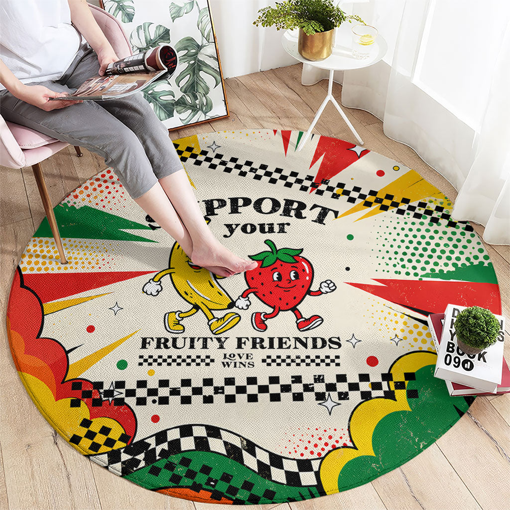 Support Your Fruity Friends Love Wins Gay Pride Round Carpet LGBTQ Retro 30s Cartoon Checkered TS04 - Polynesian Pride