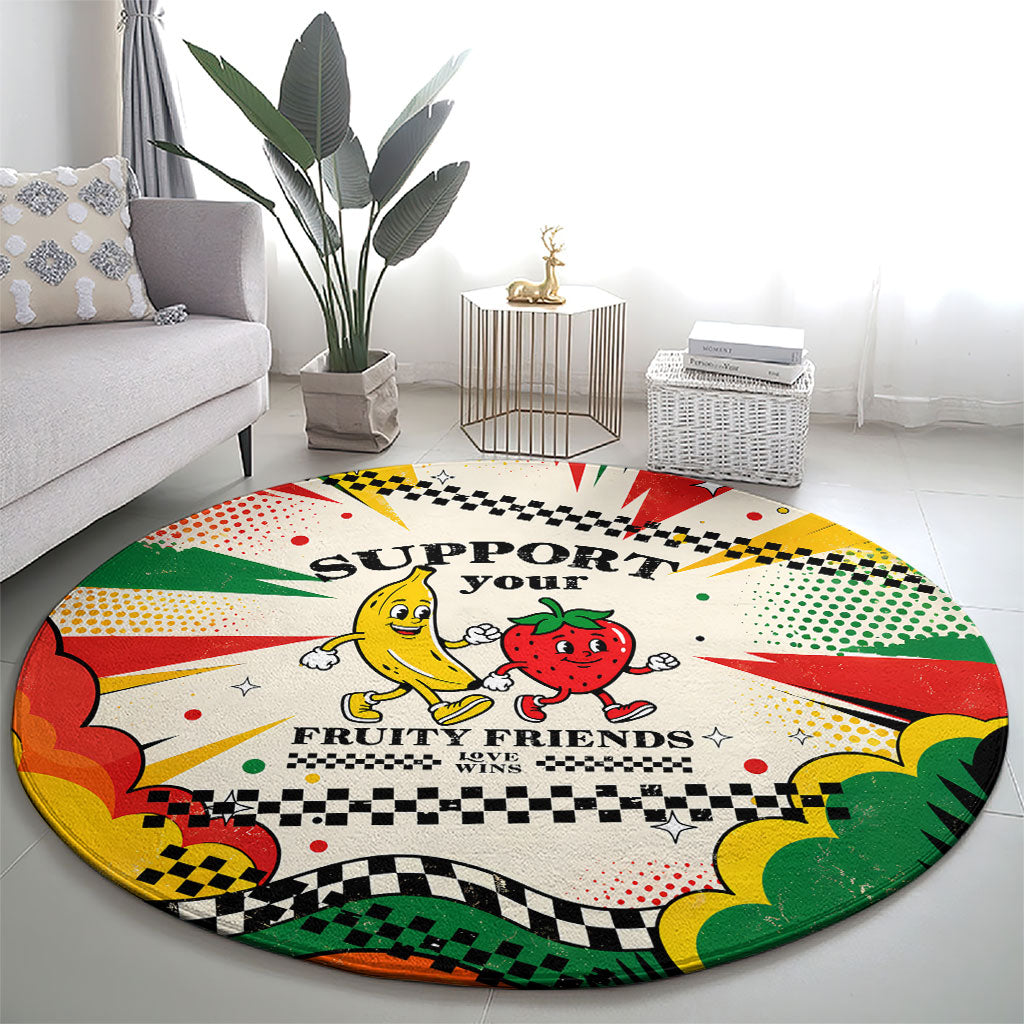 Support Your Fruity Friends Love Wins Gay Pride Round Carpet LGBTQ Retro 30s Cartoon Checkered TS04 - Polynesian Pride