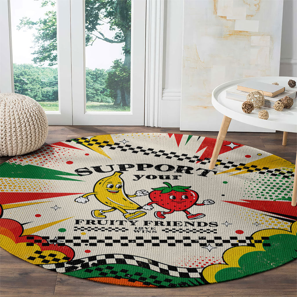Support Your Fruity Friends Love Wins Gay Pride Round Carpet LGBTQ Retro 30s Cartoon Checkered TS04 - Polynesian Pride