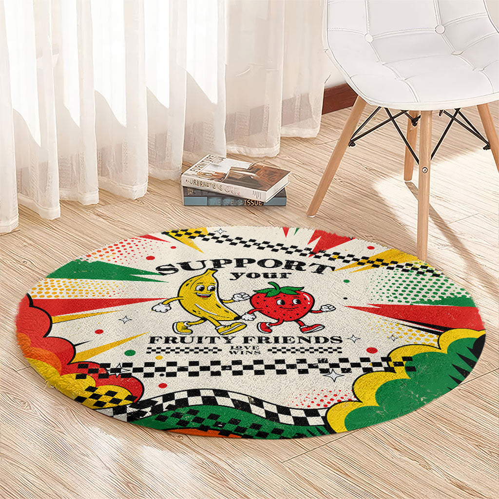 Support Your Fruity Friends Love Wins Gay Pride Round Carpet LGBTQ Retro 30s Cartoon Checkered TS04 - Polynesian Pride