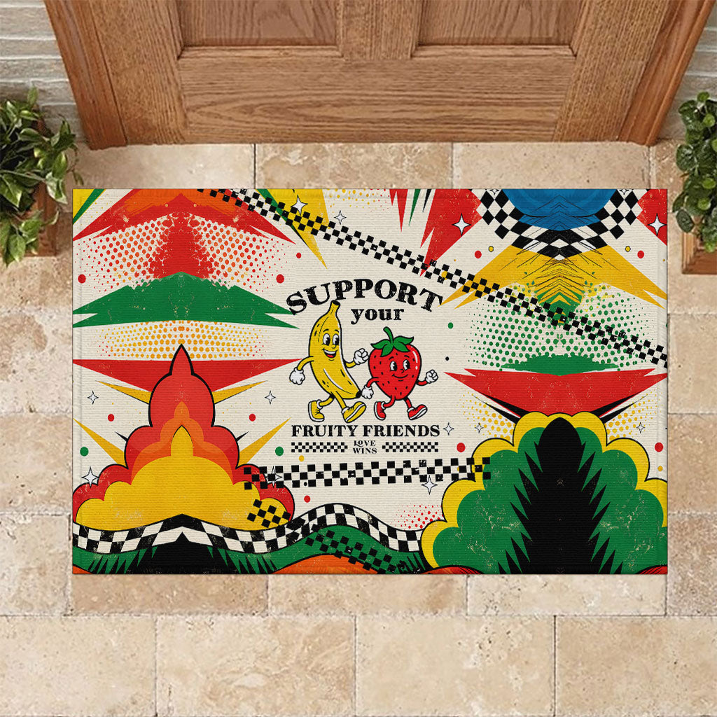 Support Your Fruity Friends Love Wins Gay Pride Rubber Doormat LGBTQ Retro 30s Cartoon Checkered TS04 White Yellow - Polynesian Pride
